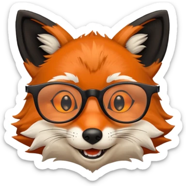 grinning fox caricature hacker side profile, black fur sticker