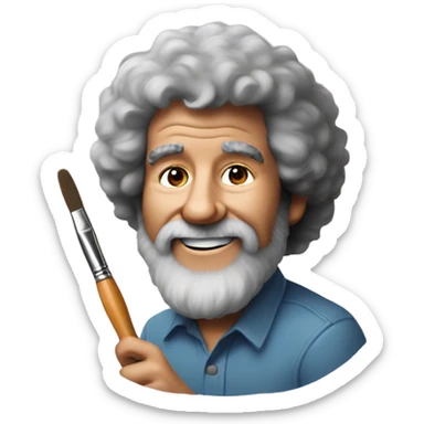 bob ross with a paintbrush sticker