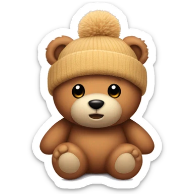teddy bear with a beanie and a fuzzy ball on top of the hat sticker