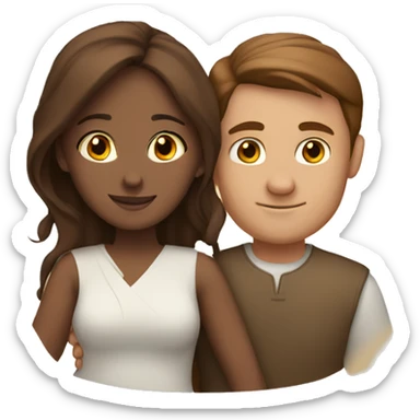 Couple hug, white woman with brown hair and Indian man with fair skin sticker
