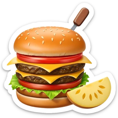 Hamburguesa con una carne, queso derretido, una rebanada de tomate, lechuga, una rebanada de piña. Colocar encima del pan una aceituna con un palillo sticker