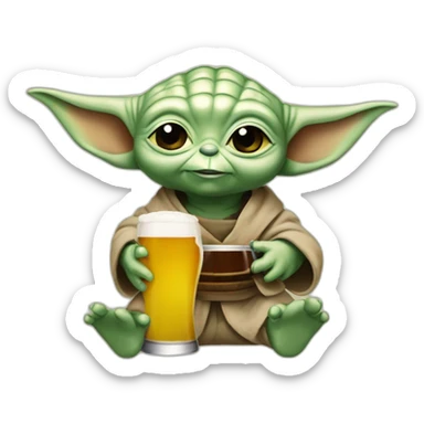 Bébé yoda boit une bière sticker