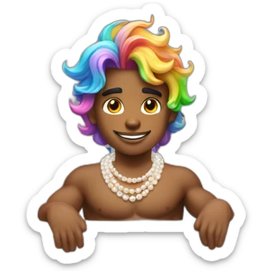 posh-muscle-boy-with-pearl-necklace-and-rainbow-unicorn-hair-in-golden-bathtub sticker