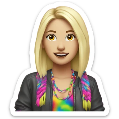 white girl, blonde hair, rave girl sticker