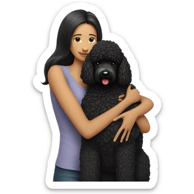 Man with black haired and beard hugs her Black-Poodle-Black-dog sticker