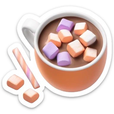 Light orange pastel mug of hot chocolate with violet pastel marshmallows  sticker