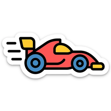race car speeding, motion lines, icon style sticker