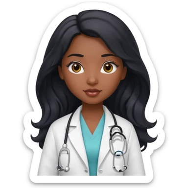a pretty bratz light dusky girl with long wavy black hair as a doctor\ sticker