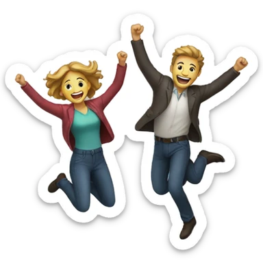 a man and a women jumping celebrating sticker