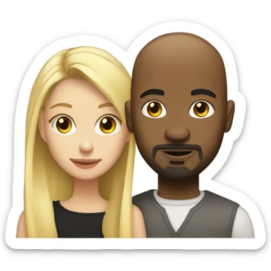 Blonde woman and black man who is bald with a goatee in love with each other  sticker