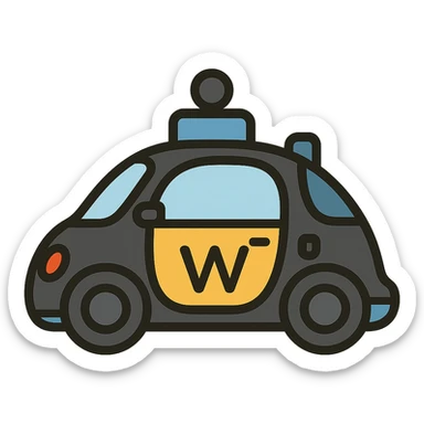 Waymo self-driving car, modern and clean, visible sensors and lidar, no background, lineal color icon with black outlines style, Slack emoji ready sticker
