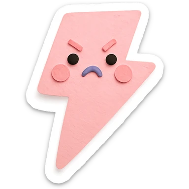 kawaii pink lightning bolt, cute angry pout, soft pastel colors, no limbs, full body, paper craft style sticker