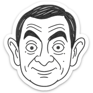 hand-drawn outlined icon of Mr. Bean's face with sketchy lines sticker