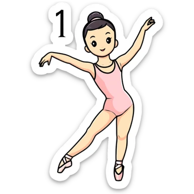 Ballet dancer in a leotard holding number 1 sticker