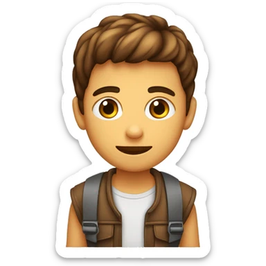 Emoji de un niño con pecas moreno ojos alargados y marrones sticker