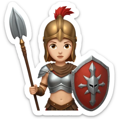 white woman spartan warrior holding spear and shield sticker