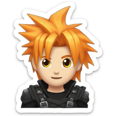 cloud strife with orange hair. Black clothes full body  sticker