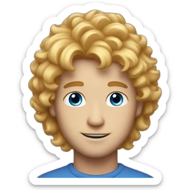 A guy with soft fluffy golden hair with soft freckles, blue eyes sticker