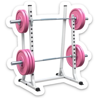 White squat rack with pastel pink barbell, clean design sticker
