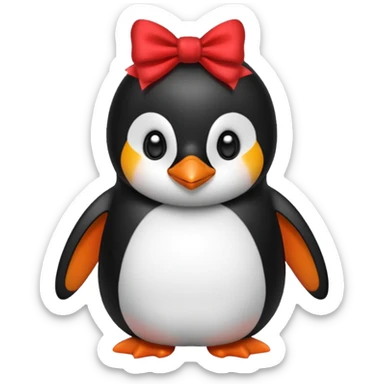 A penguin with a bow next to his head sticker