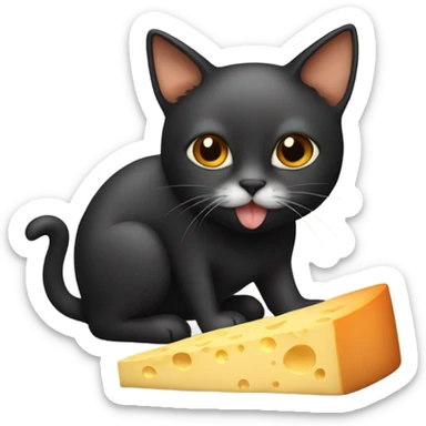 Black and orange brown Cat eating cheese block sticker