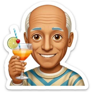 Famous Artist Pablo Picasso with a cocktail in hand wishing congratulations sticker