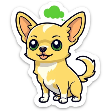 Blonde Chihuahua farting out a green fart cloud sticker