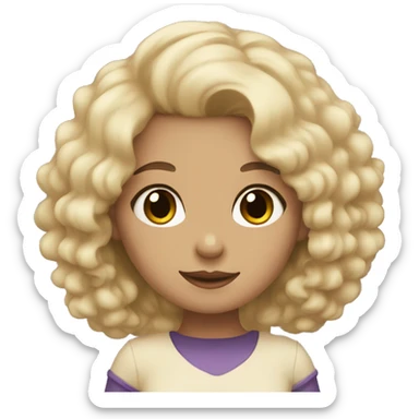 a girl with fair skin and curly black hair. She has a black cat  sticker