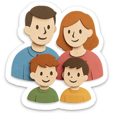 paper craft style illustration of a heterosexual couple with two boys sticker