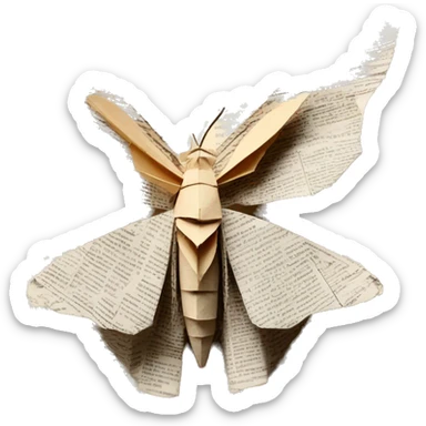 Moth made out of a book, book, newspaper, origami sticker