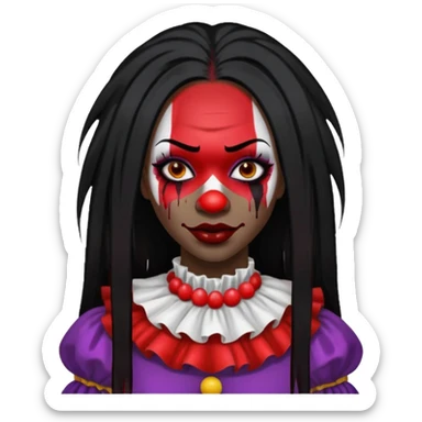 palhacinha sangrenta assassina pele negra de cabelo preto liso e longo  sticker