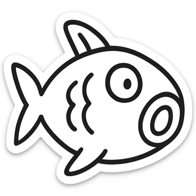 hand-drawn outline style surprised fish icon sticker