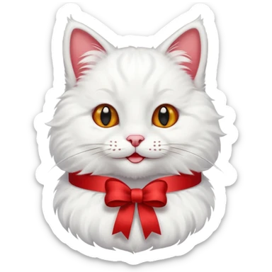 White cat, smiling, with a dangling ribbon on its head
 sticker