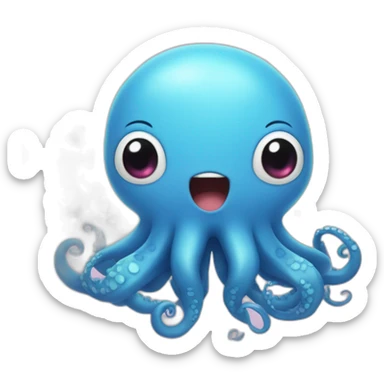 cute blue kraken with adorable face with many hearts around sticker