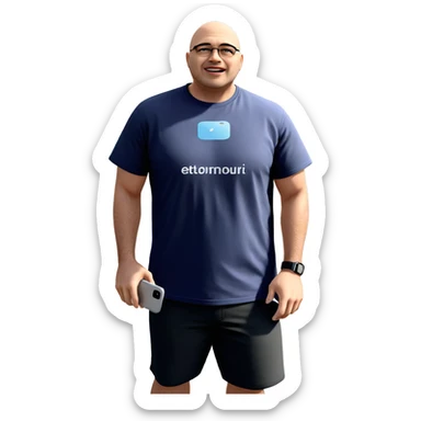 bald guy with phone outdoors sticker