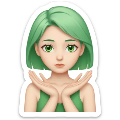 woman with green eyes and green hair putting her pis on her shoulders (pose) sticker