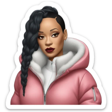 rihanna wearing a polar suit hyperrealistic sticker