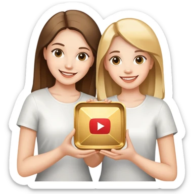two sisters with a YouTube play button sticker