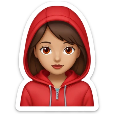 Brunette girl wearing a cherry red hoodie sticker