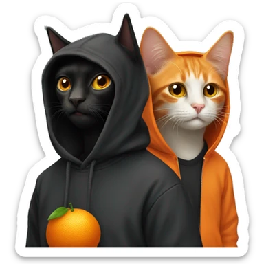orange cat and a black cat wearing a hoodie sticker