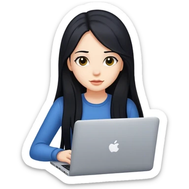 Glamour, girl with long black hair with laptop sticker