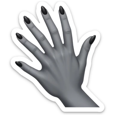 front view of a grey colored arm and hand reaching out with black nails sticker