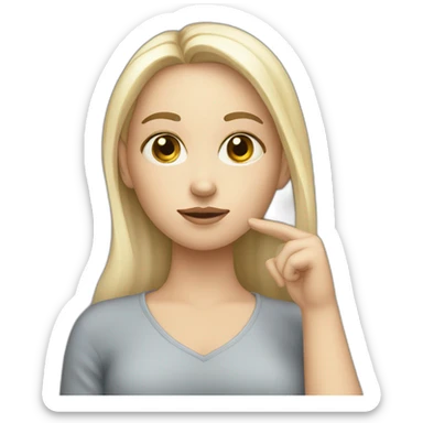 thinking white skin girl with a hand by her face sticker