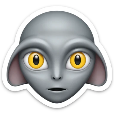 Grey alien head, almond-shaped eyes solid black, entire eye black, no white or iris, slanted, pale grey skin, cartoon emoji, no background


 sticker