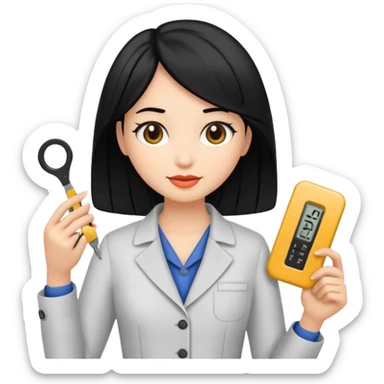 tailor woman holding measure black hair sticker