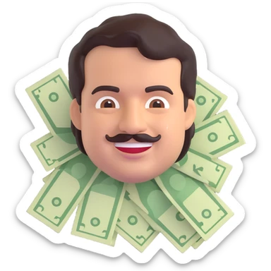 Pablo Escobar emoji smiling with a background of money sticker