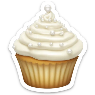 Vanilla cupcake with vanilla frosting and tiny white pearls sticker