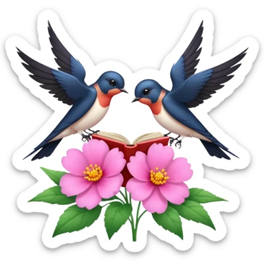 2 Swallow reading books + pink flower sticker