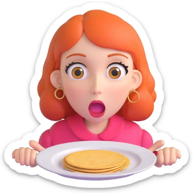 hungry woman with big eyes, open mouth, and empty plate in front of her sticker