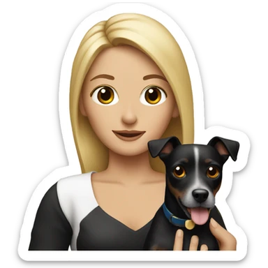 Blonde woman holding a black Jack Russell  sticker